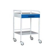 MESA AUXILIAR. CON CAJÓN DE PLÁSTICO CON FRENTE DE POLIURETANO AZUL.